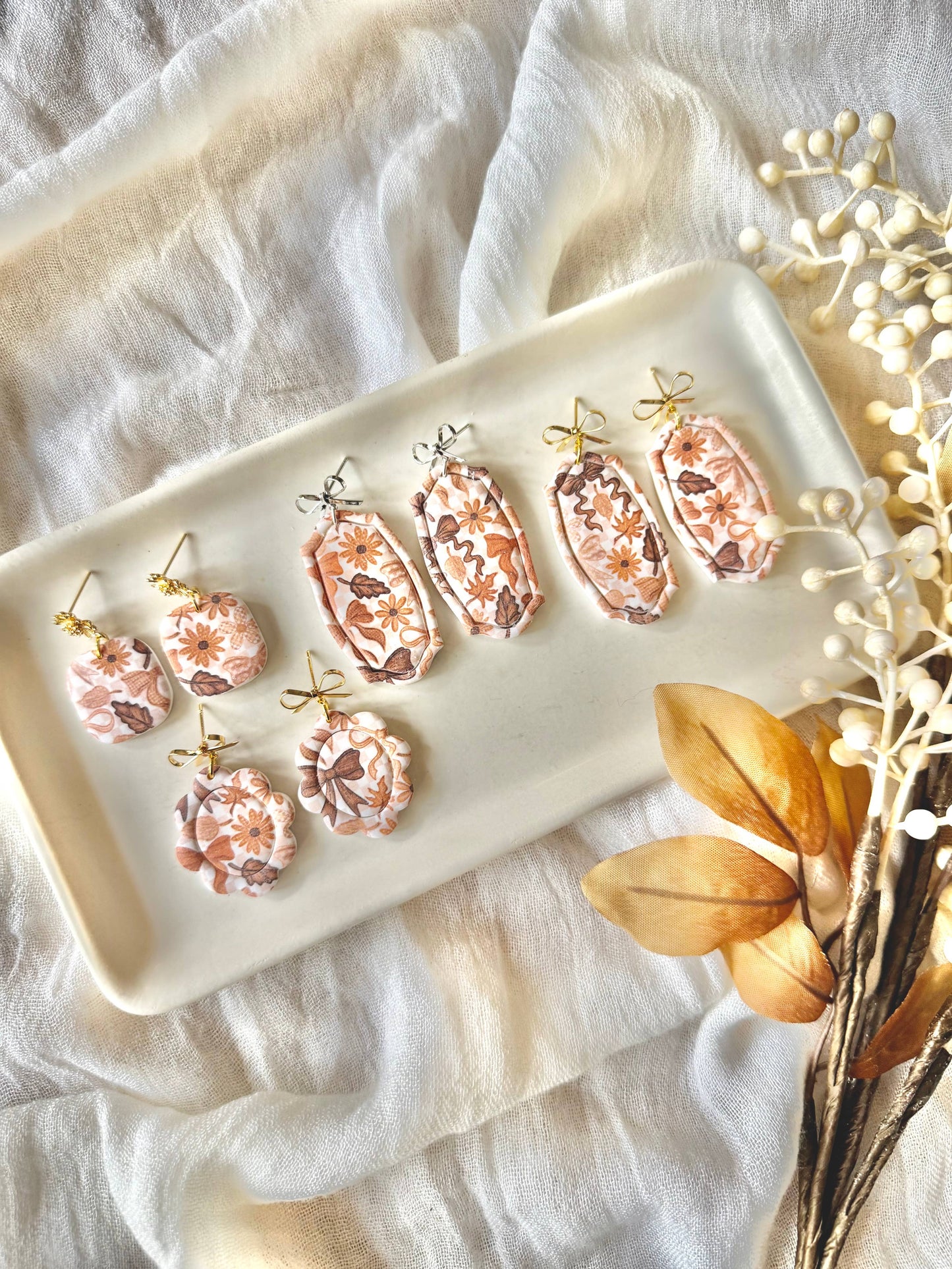 Fall Bow Earrings, Fall Boho Earrings, Neutral Fall Earrings