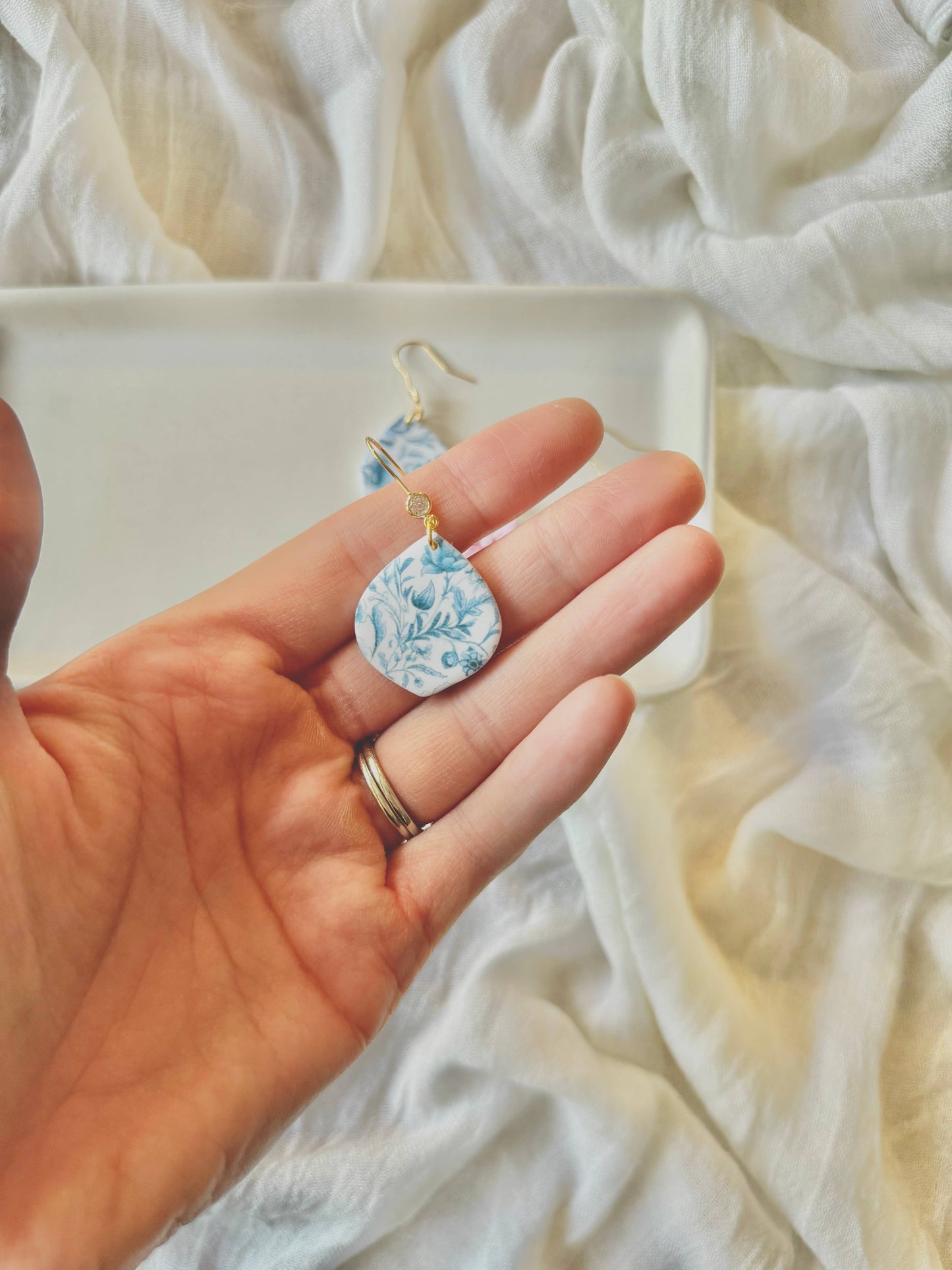 Blue Floral Earrings, Floral Clay Earrings