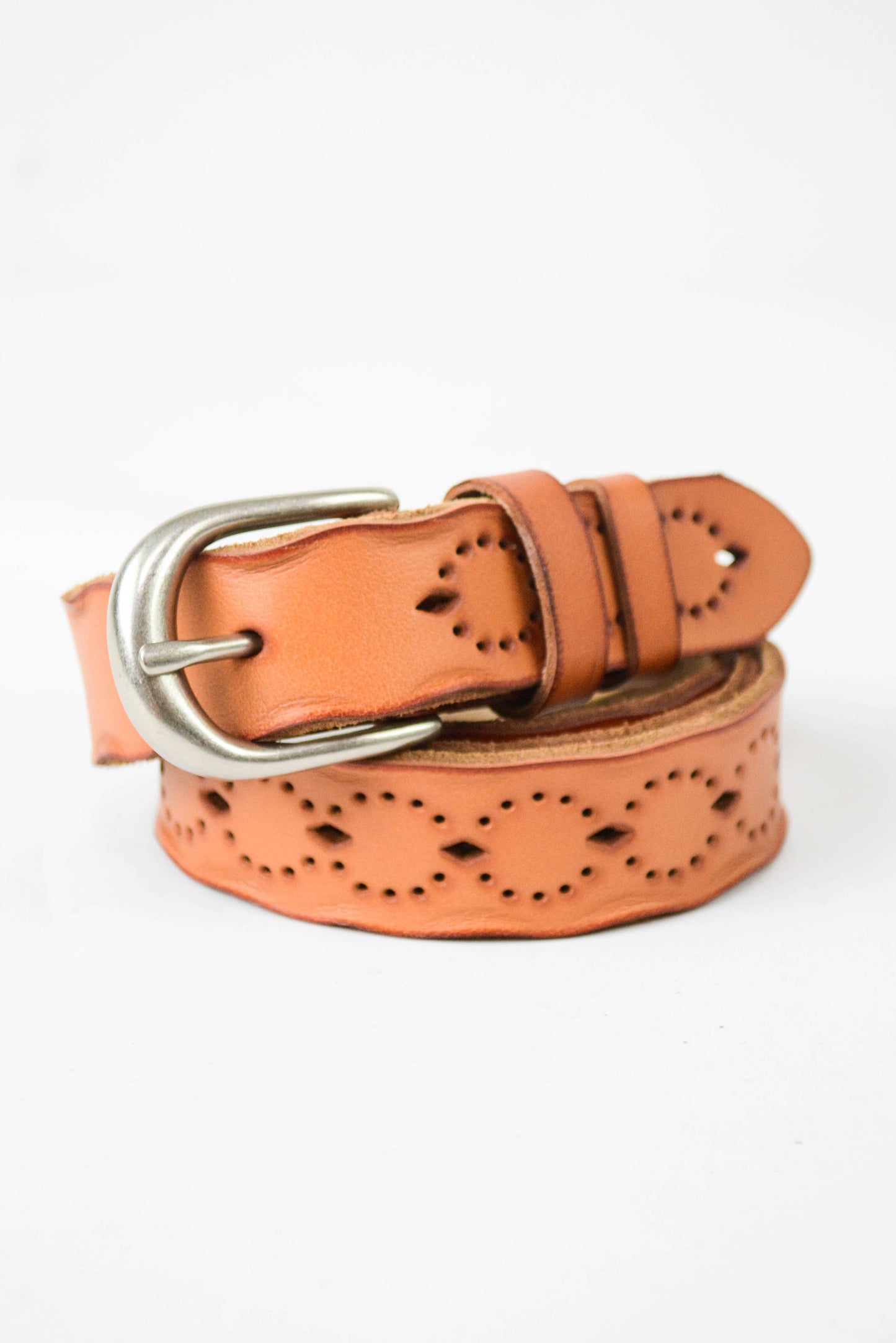 Slim Bohemian Belt with Intricate Punched-Out Pattern