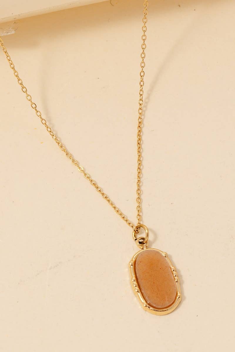 Stainless Steel Oval Stone Pendant Necklace