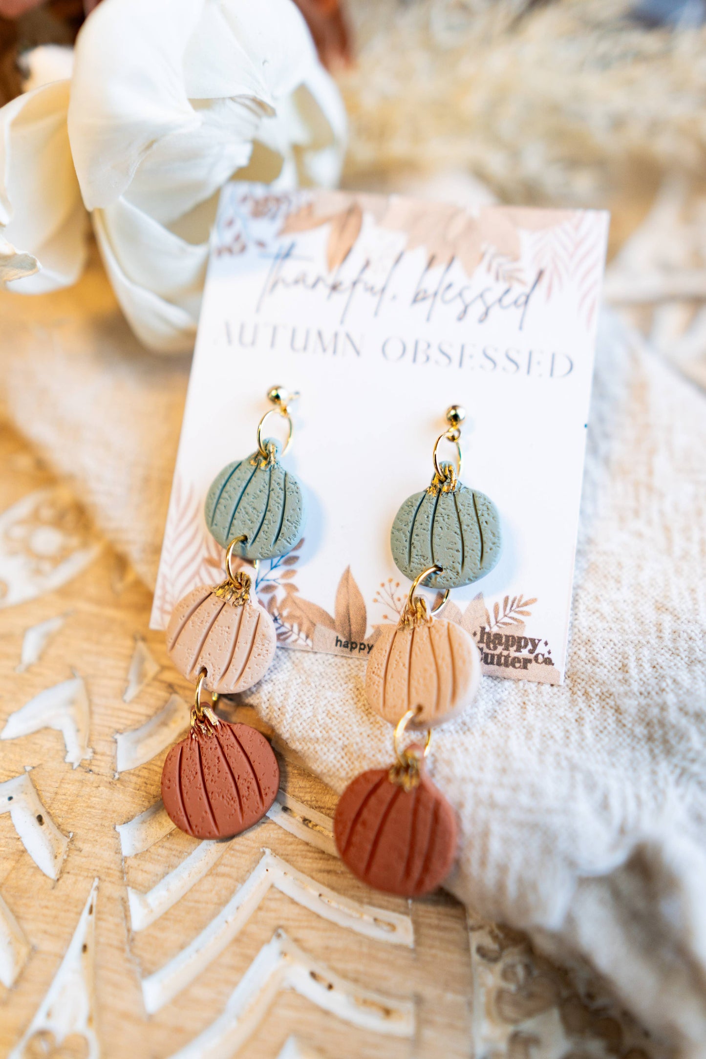 Pumpkin Dangle Earrings | Triple Pumpkin Fall Clay Earrings