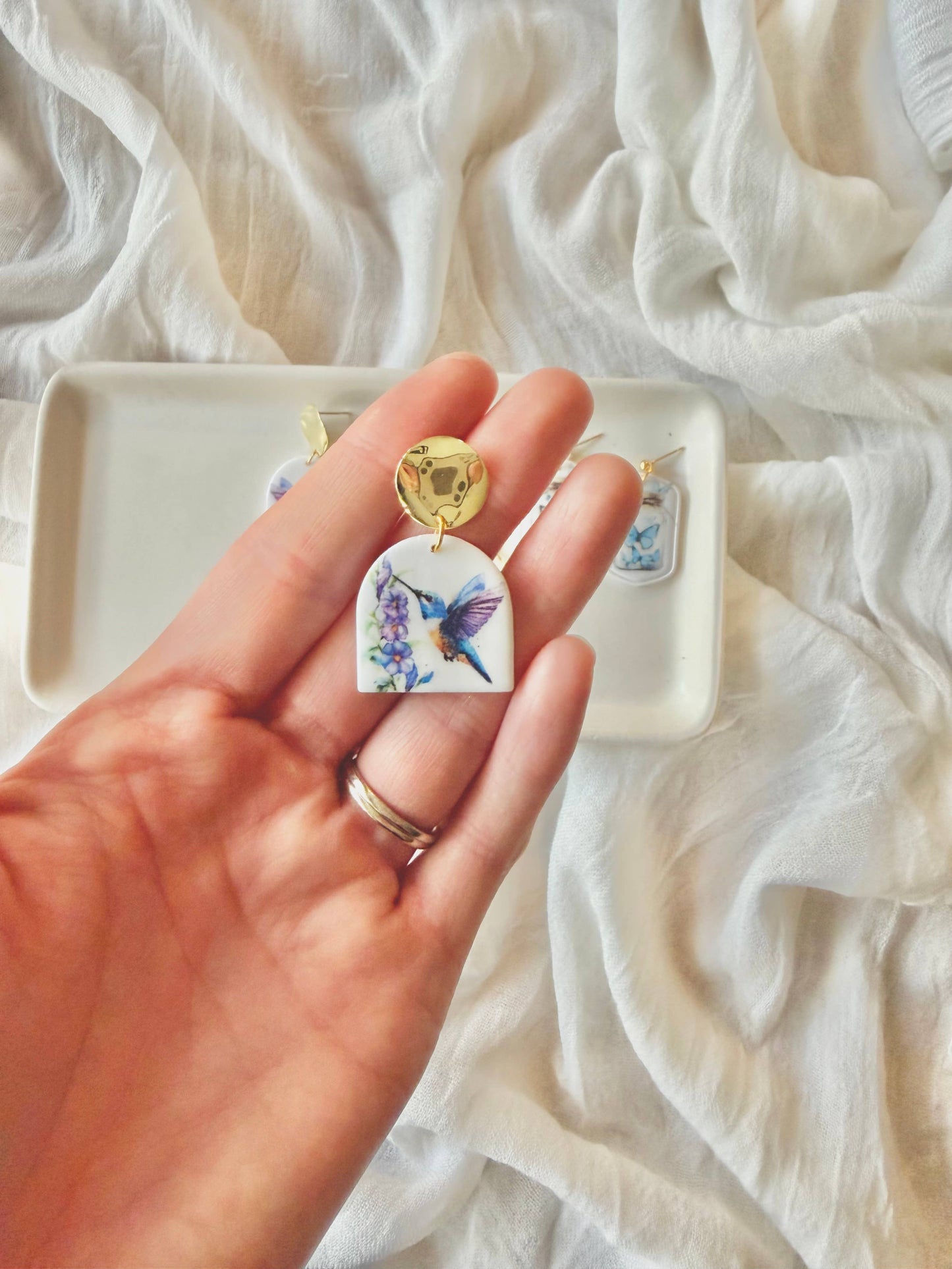 Hummingbird Earrings, Butterfly Earrings, Jar Clay Earrings