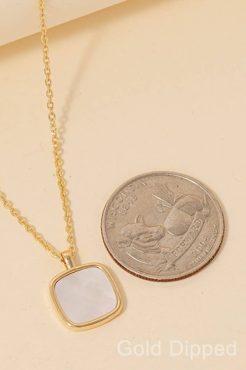 Gold Dipped Square Shell Pendant Necklace