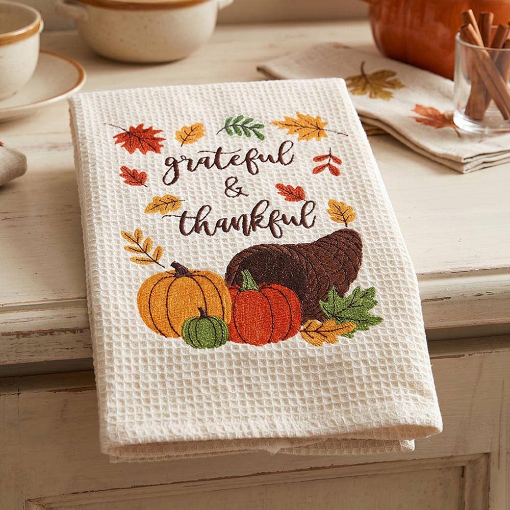 Thanksgiving Message GRATEFUL THANKFUL Autumn Printed Kitchen Towel