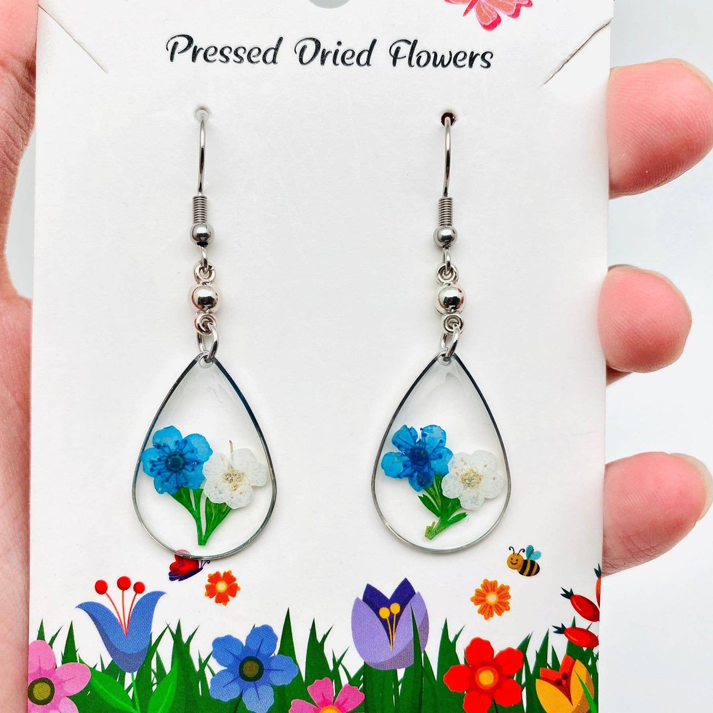 Daffodil & Grass Dried Flowers Drop Pendant Earrings - PDF