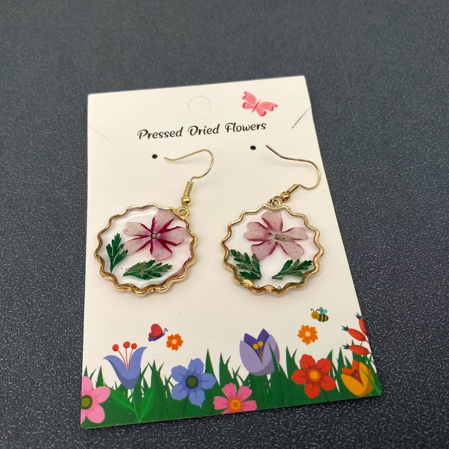 PDF - Verbena Hybrida & Ferns Dired Flowers Dangle Earrings