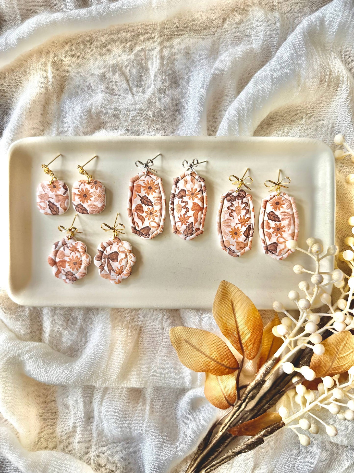 Fall Bow Earrings, Fall Boho Earrings, Neutral Fall Earrings