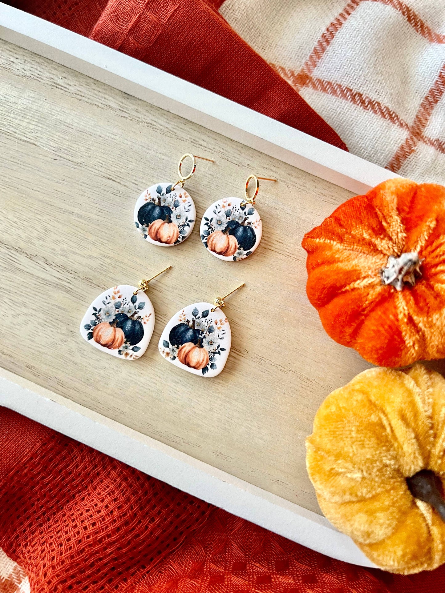Pumpkin Clay Earrings, Navy Pumpkin Earrings, Fall Earrings