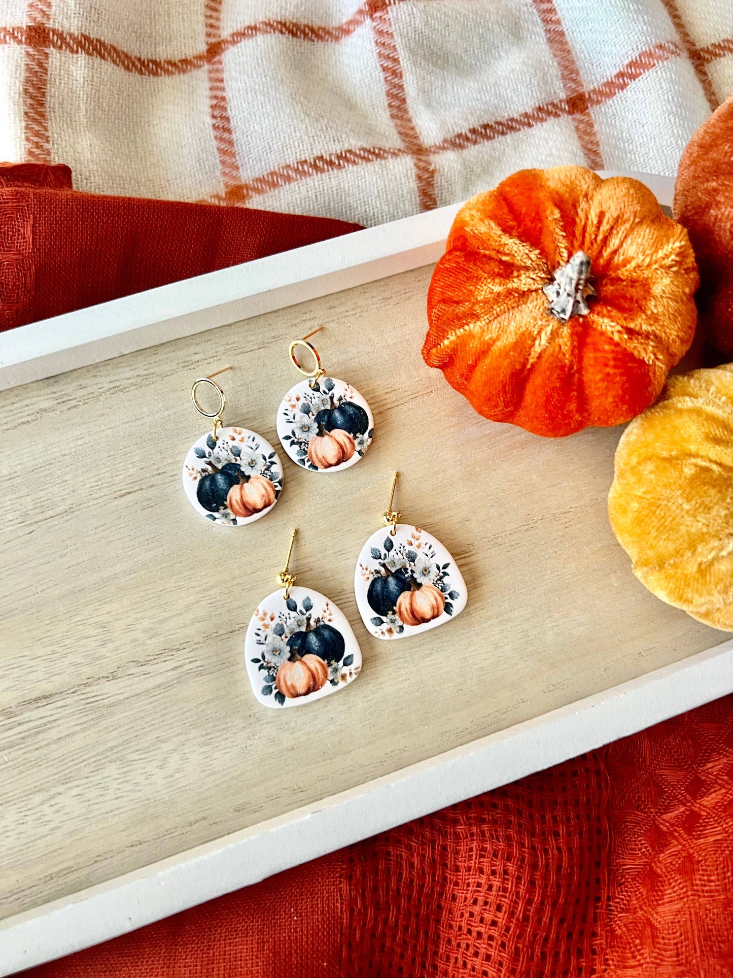 Pumpkin Clay Earrings, Navy Pumpkin Earrings, Fall Earrings