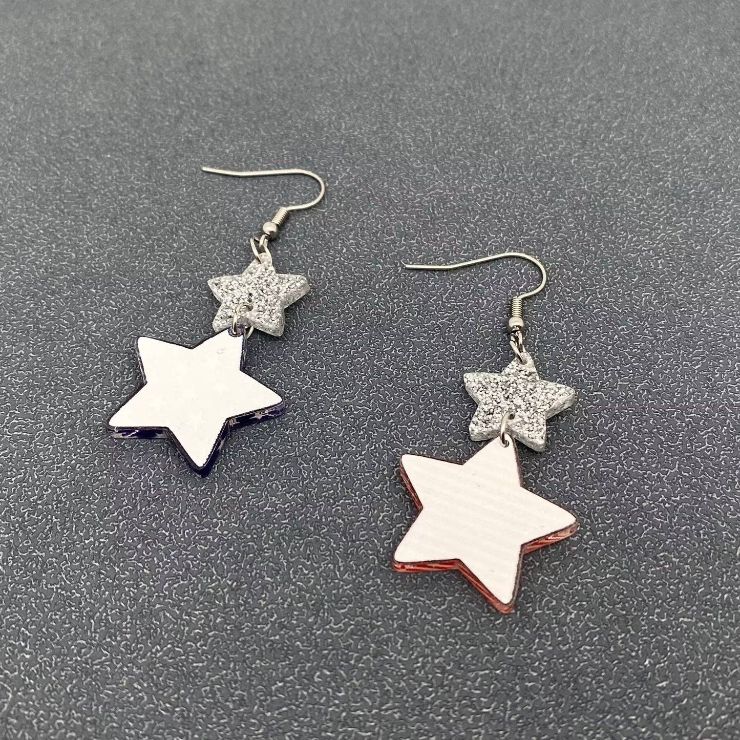 Fourth of July Independence Day Colored Star Dangle Earrings
