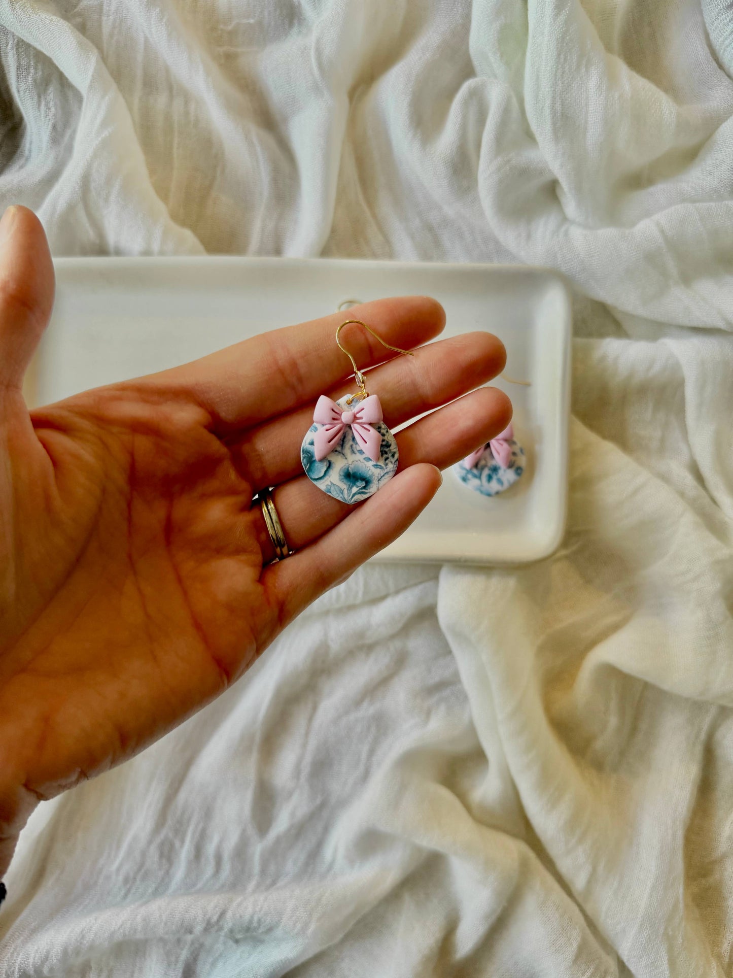 Blue Floral Earrings, Floral Clay Earrings