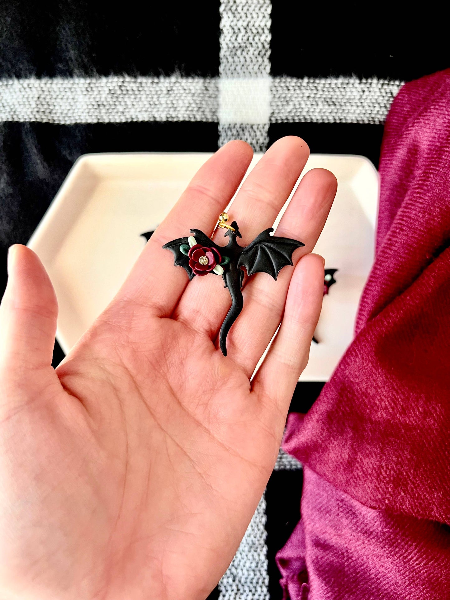 Dragon Rose Earrings, Dragon Clay Earrings