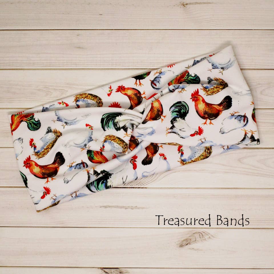 Chickens Roosters white background Knit Twist Headbands