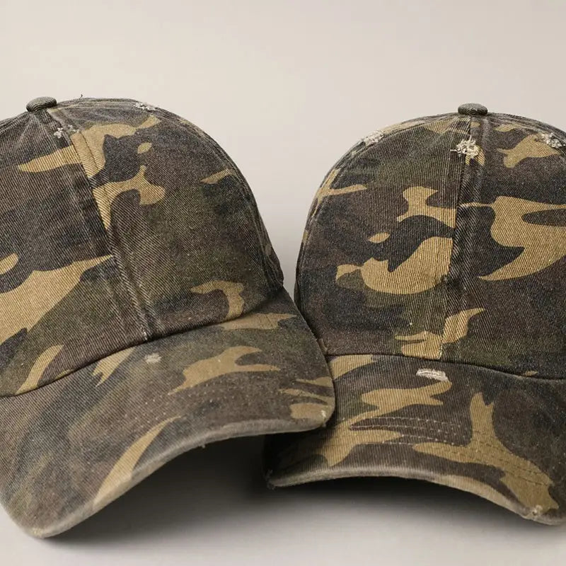 Camo distressed baseball hat