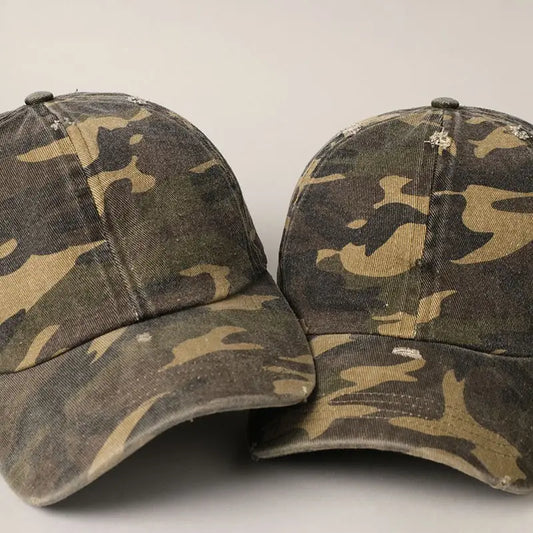 Camo distressed baseball hat