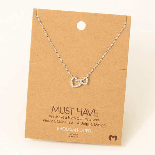 Mini Jewel Double Heart Pendant Necklace