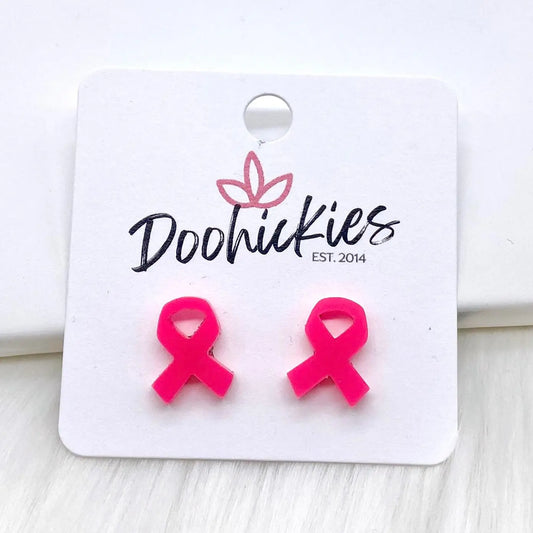 breast cancer awareness ribbon earrings -hot pink