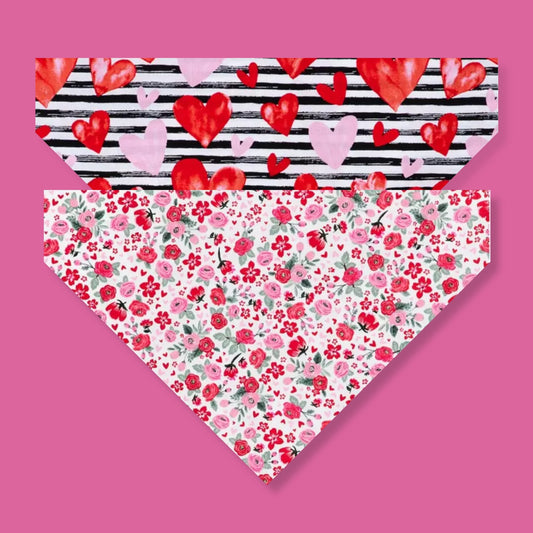 Hearts and Floral Reversible Pet Bandana