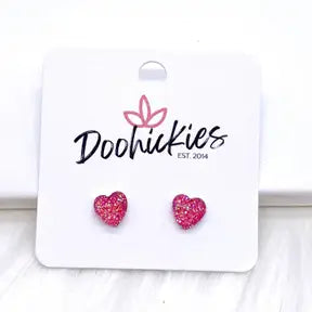 8mm glitter heart studs