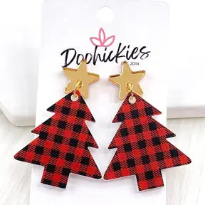 Red Buffalo plaid tree earrings