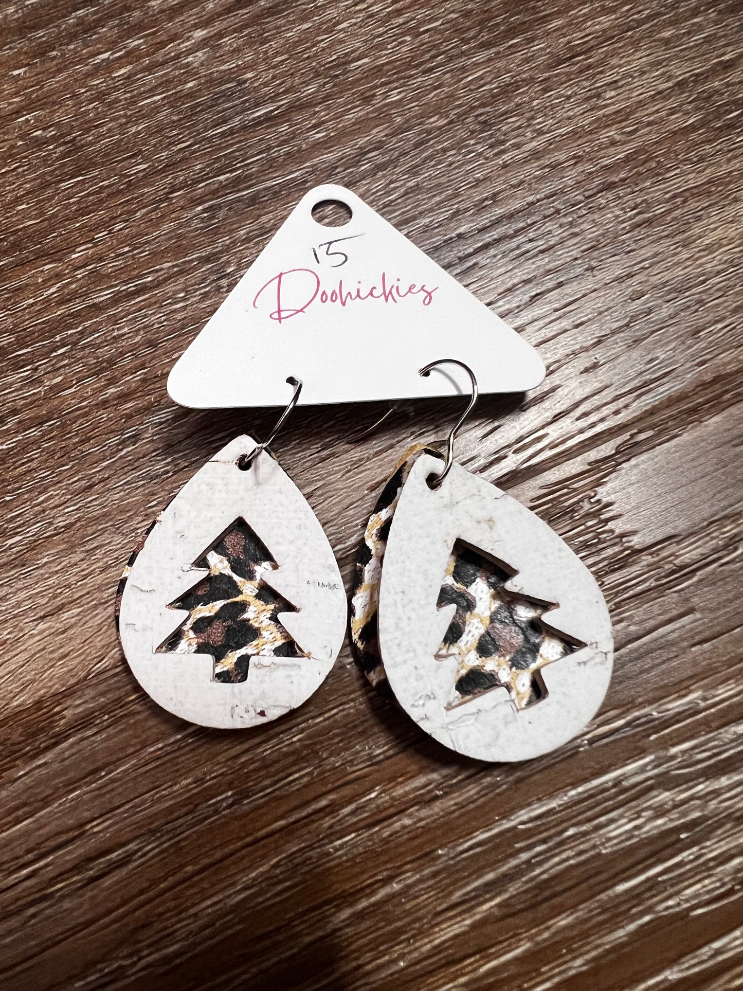 Leopard Christmas tree dangle earrings