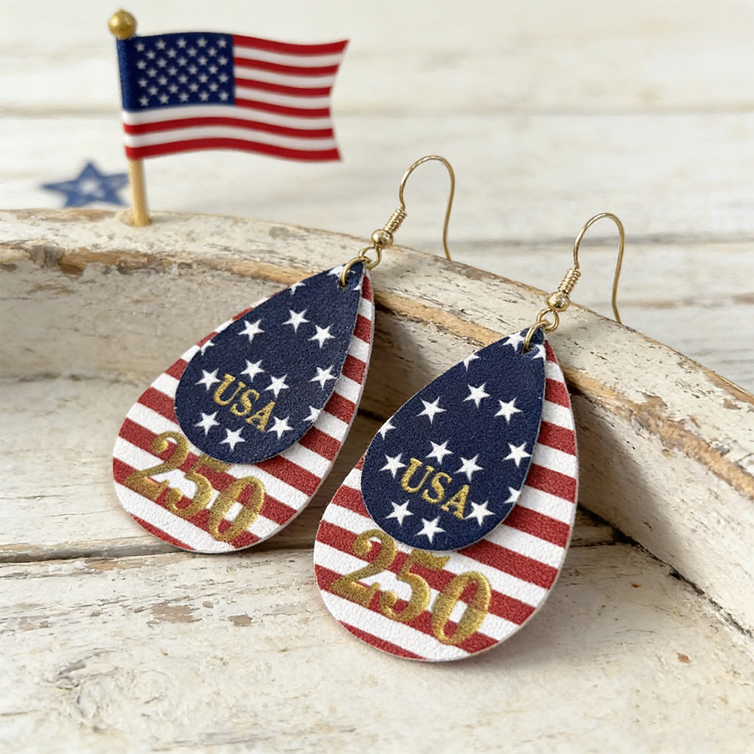 Independence Day Flag Stripe Star PU Leather Earrings SP684