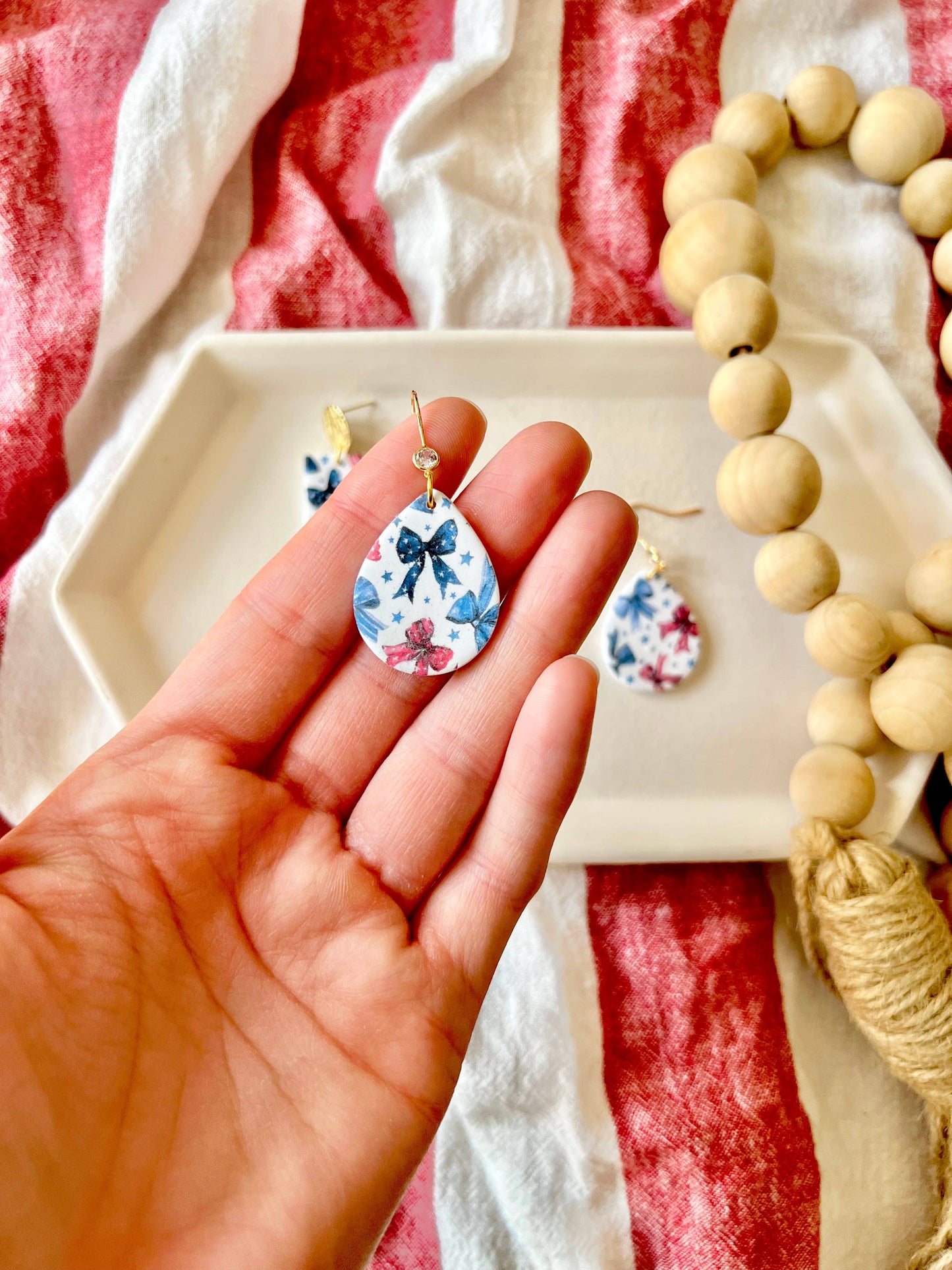 Patriotic Bow Earrings, Bow Clay Earrings