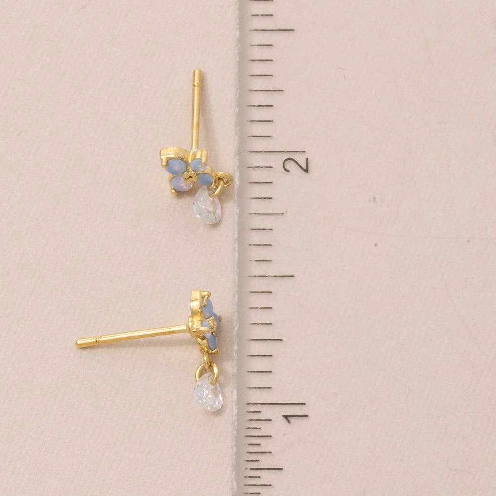Gold Dipped Mini Flower Cz Drop Earrings