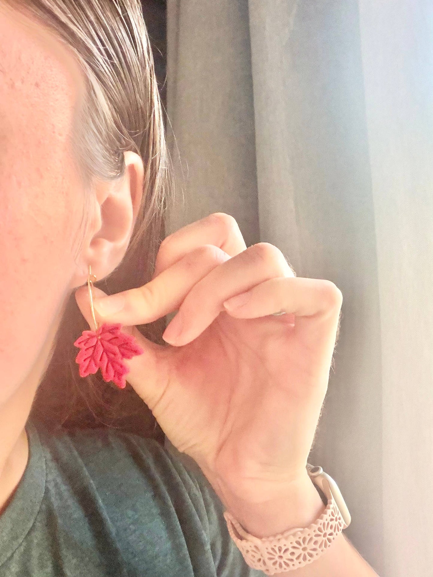 Maple Leaf Earrings, Leaf Clay Earrings, Maple Leaf Hoops
