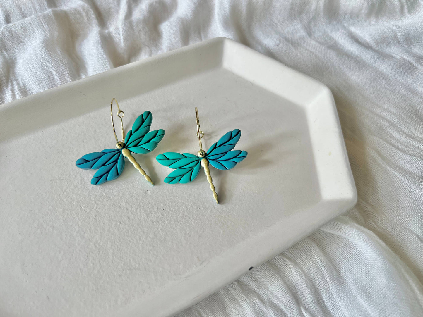Dragonfly Earrings, Dragonfly Clay Hoops, Dragonfly Hoops