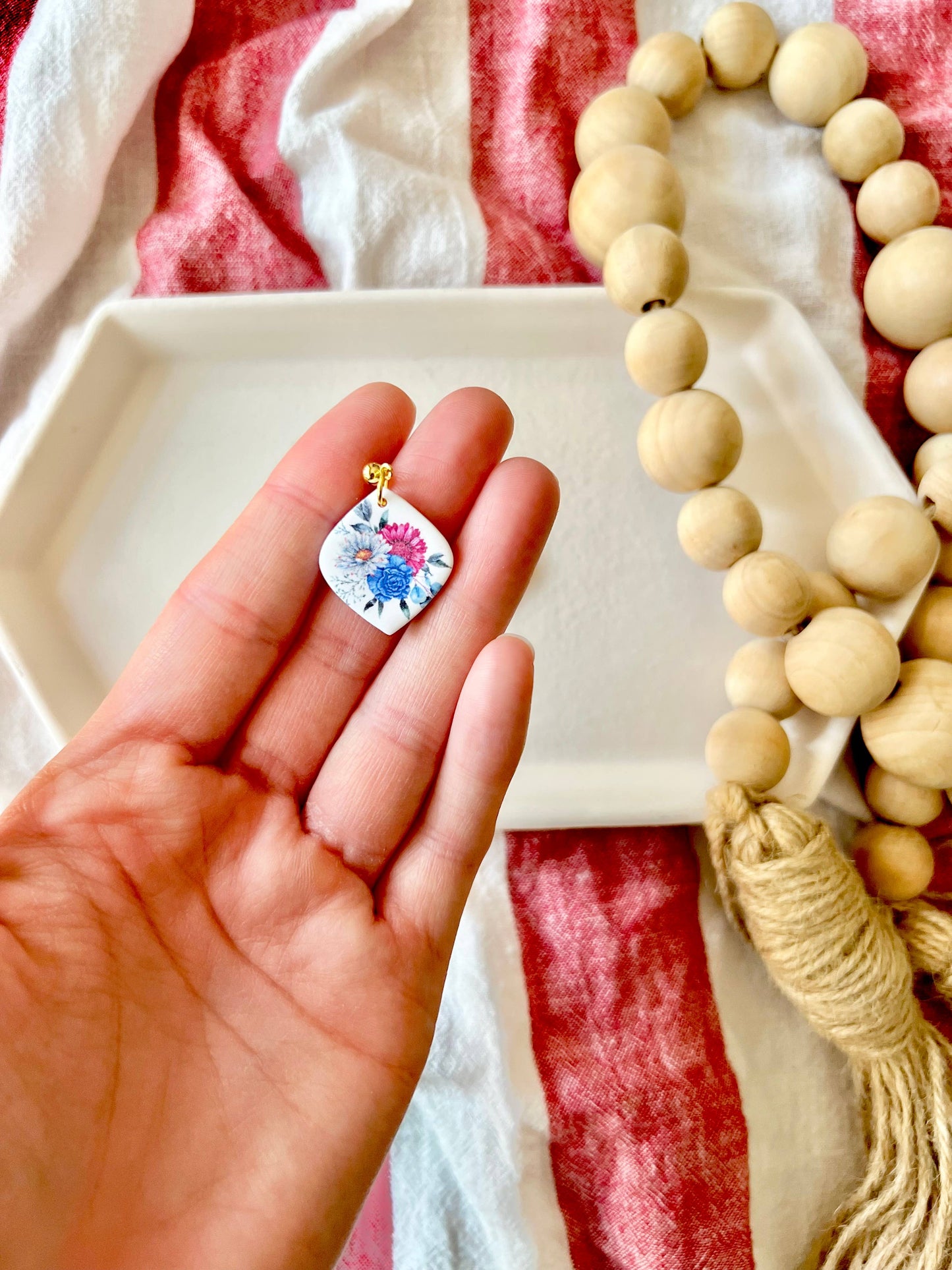 Patriotic Floral Earrings, July Flower Earrings