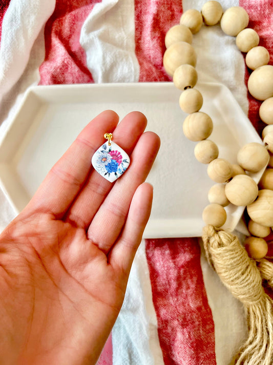 Patriotic Floral Earrings, July Flower Earrings
