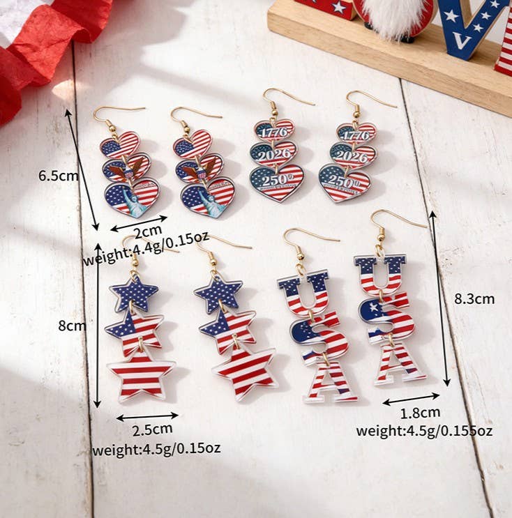 Fourth Of July Flag Element Acrylic Earrings