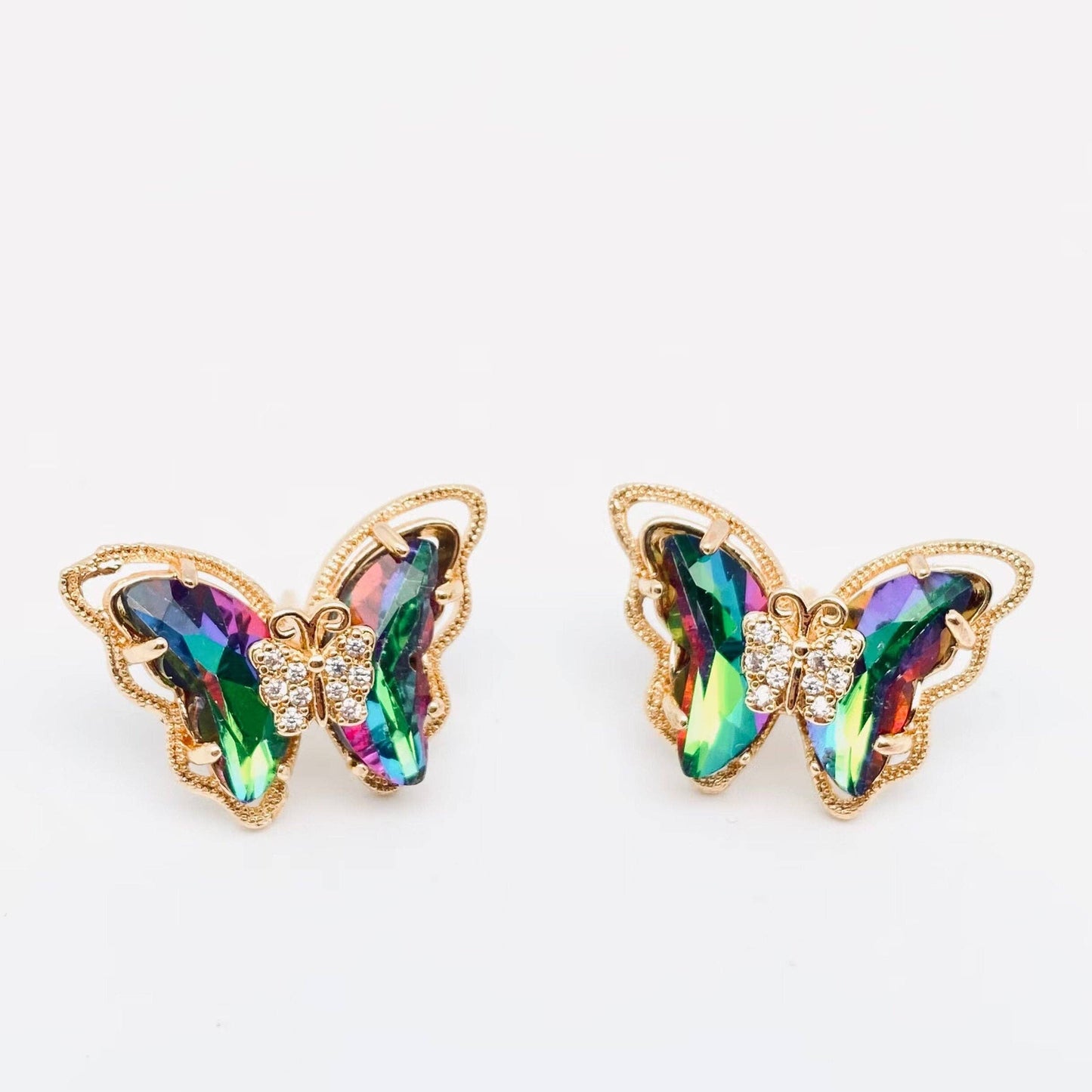 Gradient Butterfly Stud Earrings Inlaid Cubic Zirconia
