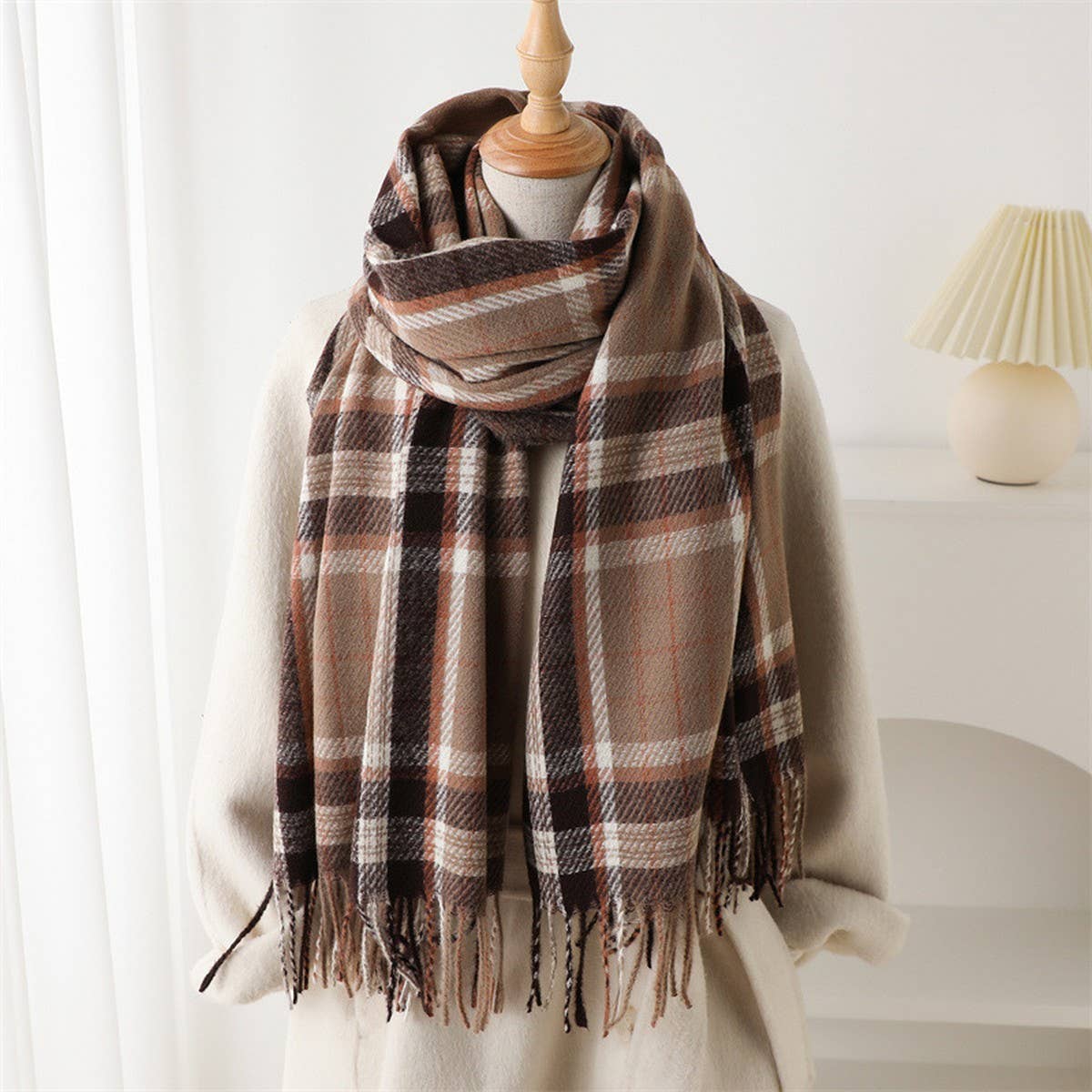 Classic Plaid Fringe Scarf Wrap for Cold Days_CWASC2754