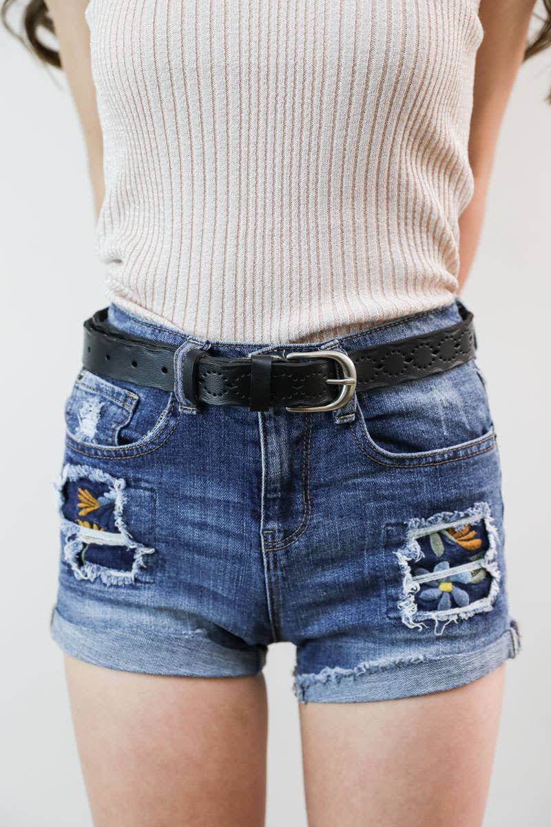 Slim Bohemian Belt with Intricate Punched-Out Pattern