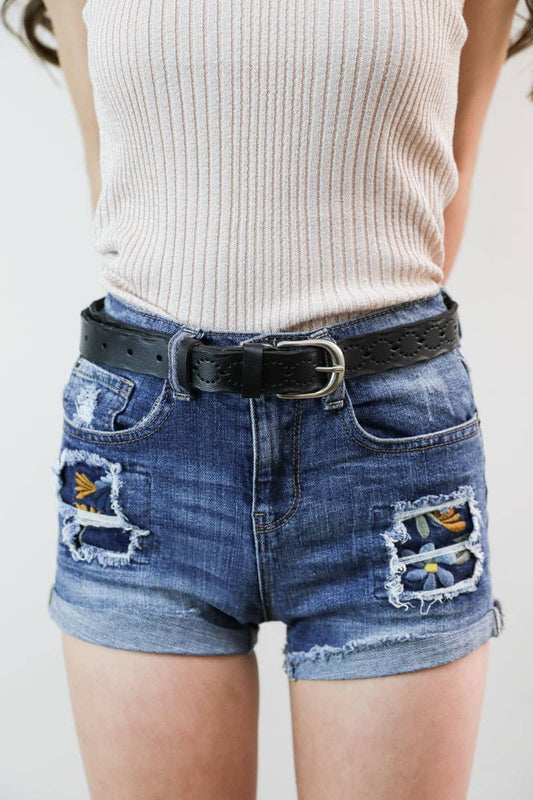 Slim Bohemian Belt with Intricate Punched-Out Pattern