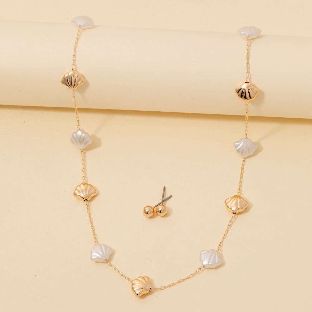 Mixed Clam Shell Charms Layered Chain Necklace Set
