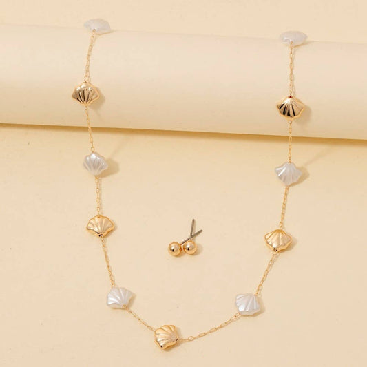 Mixed Clam Shell Charms Layered Chain Necklace Set