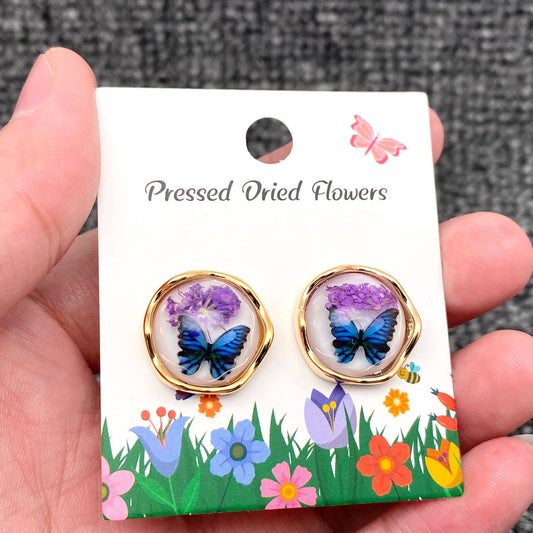 Dried Flowers Butterfly 18K Matte Gold Plated Ear Studs -PDF