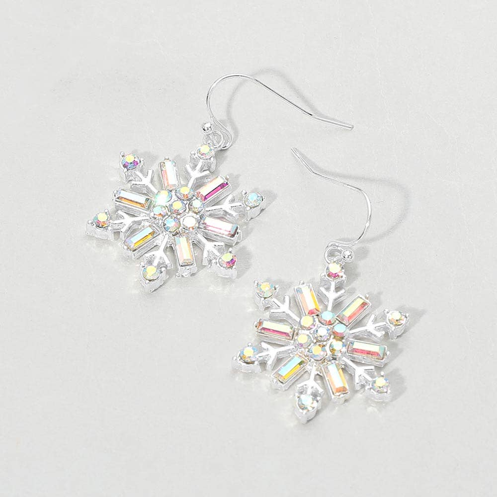 Rhinestone Snowflake Charm Drop Dangle Earrings
