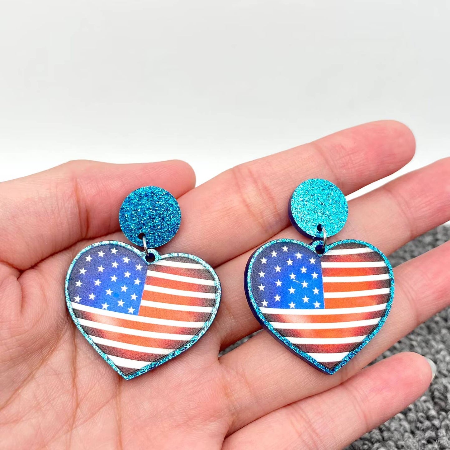Patriotic Independence Day Flag Heart Charm Post Earrings