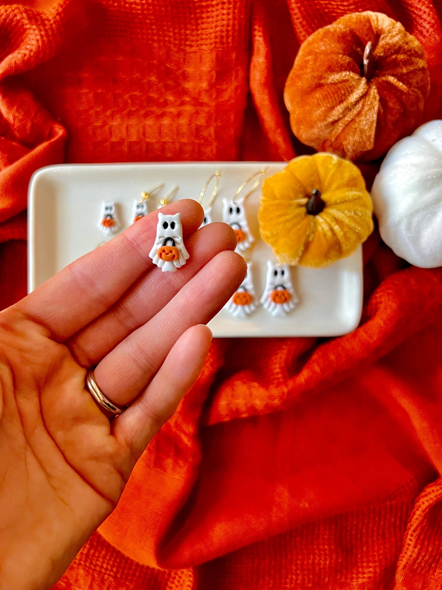 Ghost Cat Clay Earrings, Trick or Treat Earrings, Ghost Stud