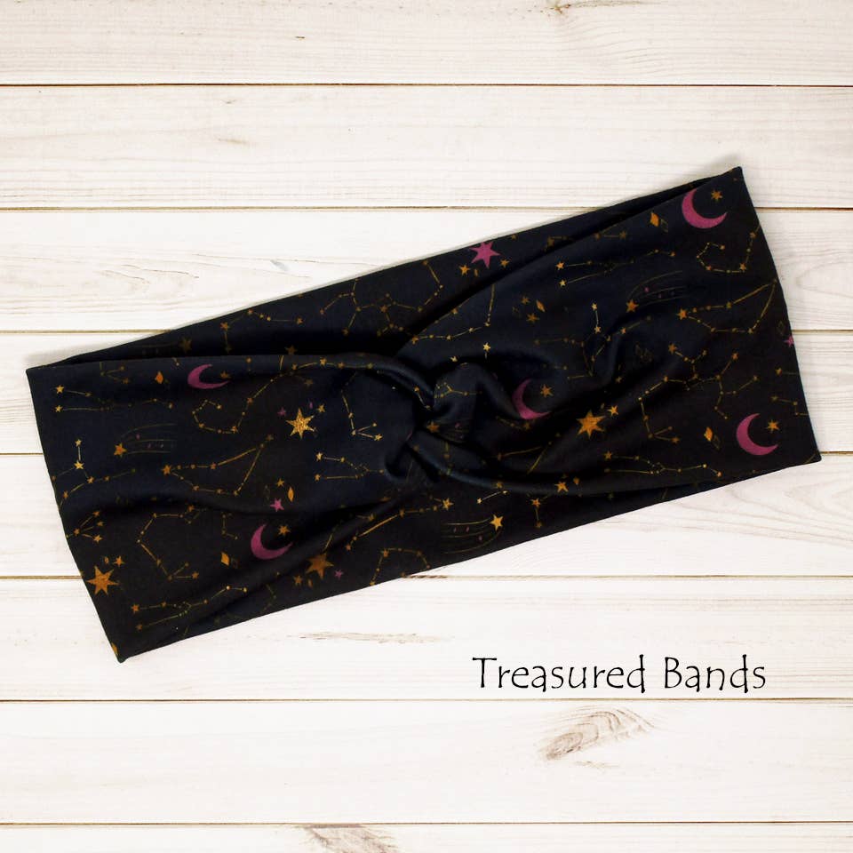 Constellations Stars Dark Night Skies Print Twist Headband