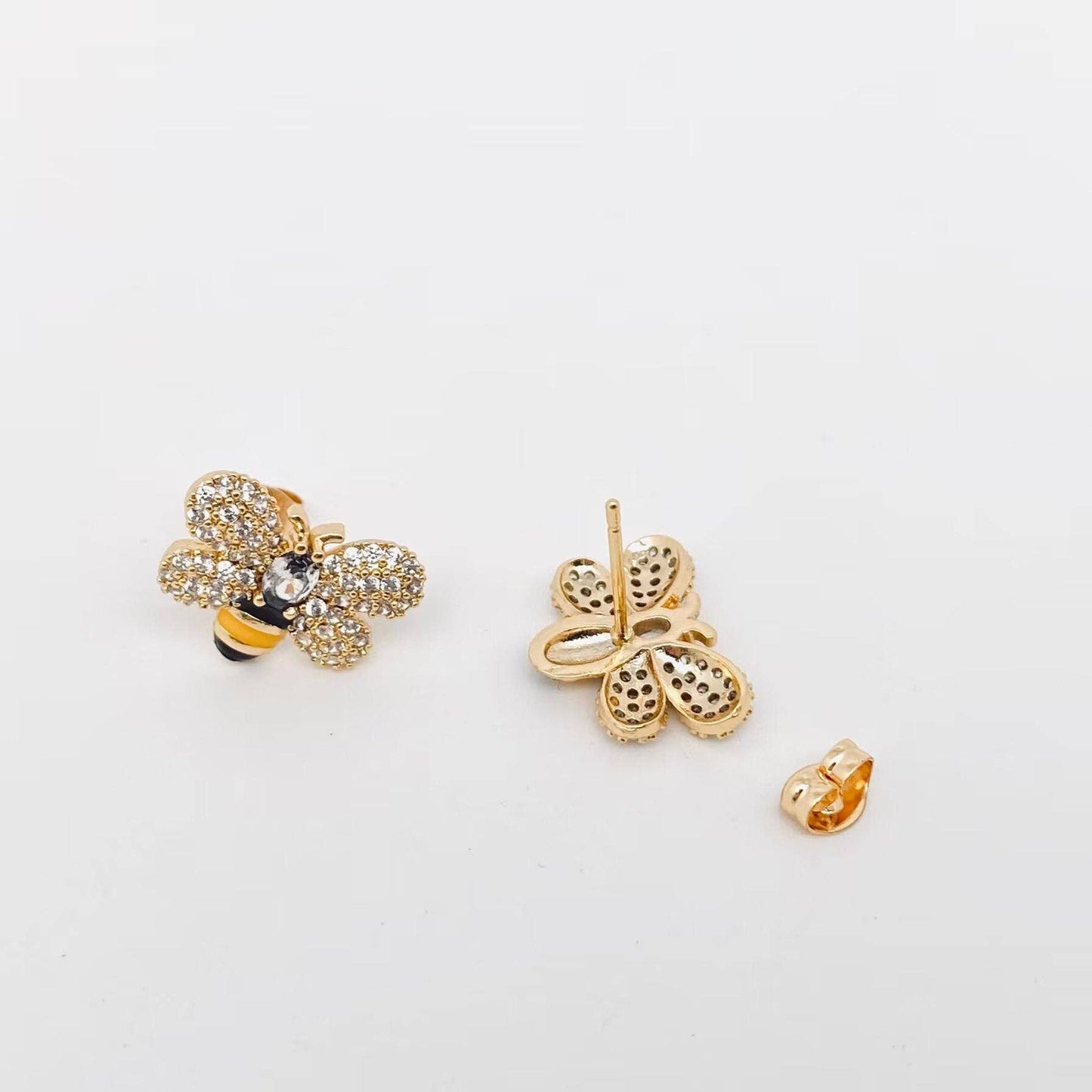 Enamel Bees Stud Earrings Inlaid with Cubic Zirconia