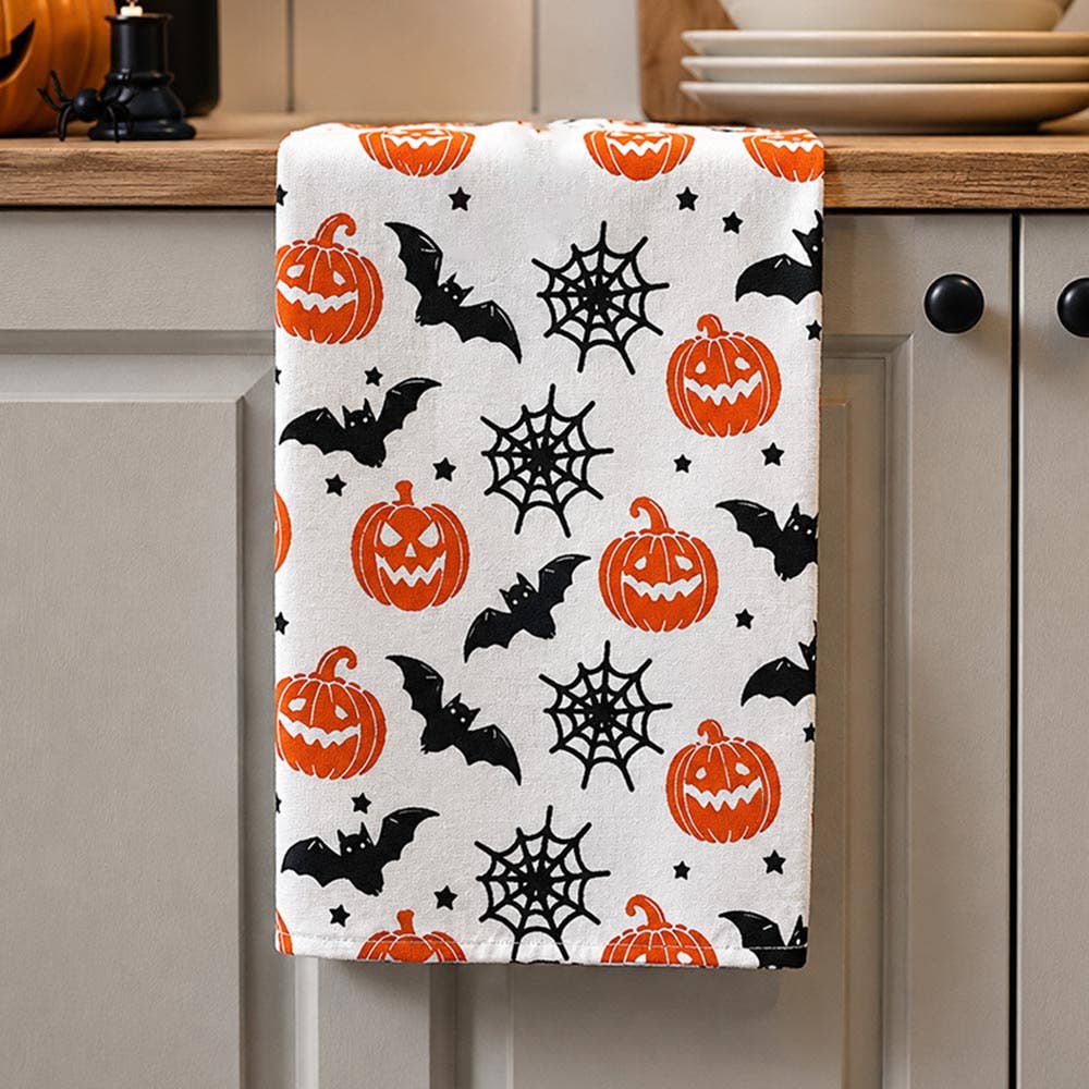 Halloween Bat Pumpkin Spider Web Pattern Printed Kitchen Towel