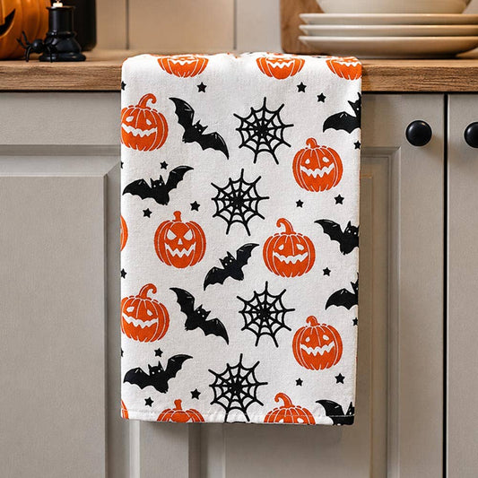 Halloween Bat Pumpkin Spider Web Pattern Printed Kitchen Towel