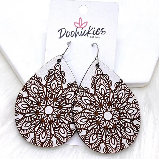 2.5" Mandala Embossed Wood Teardrops - Western Earrings