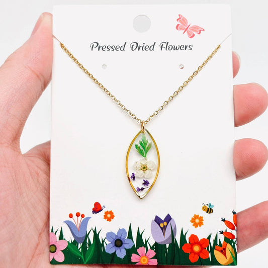 Floral Geometric Dried Flowers Stainless Steel Necklace -PDF