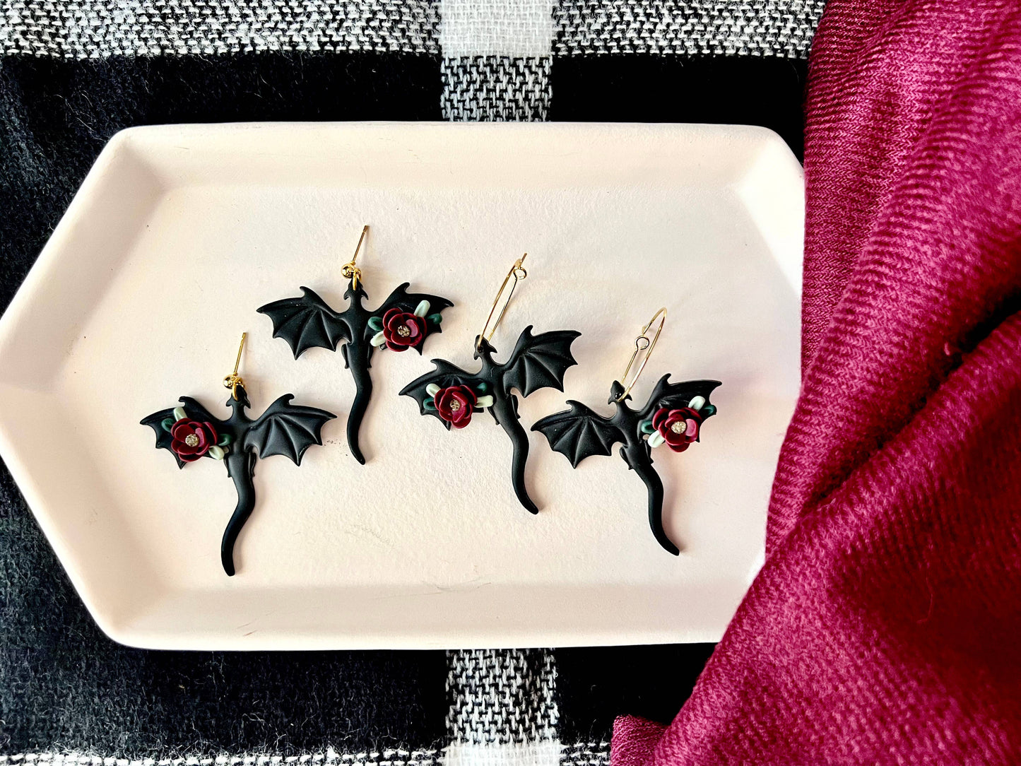 Dragon Rose Earrings, Dragon Clay Earrings